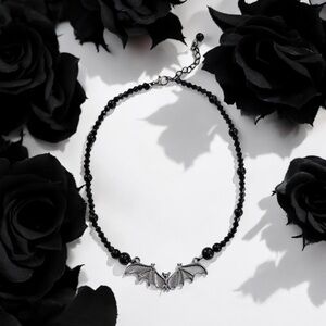Gothic Bat Pendant Black Bead‎ Necklace, Simple Creative Design Fashion Jewelry